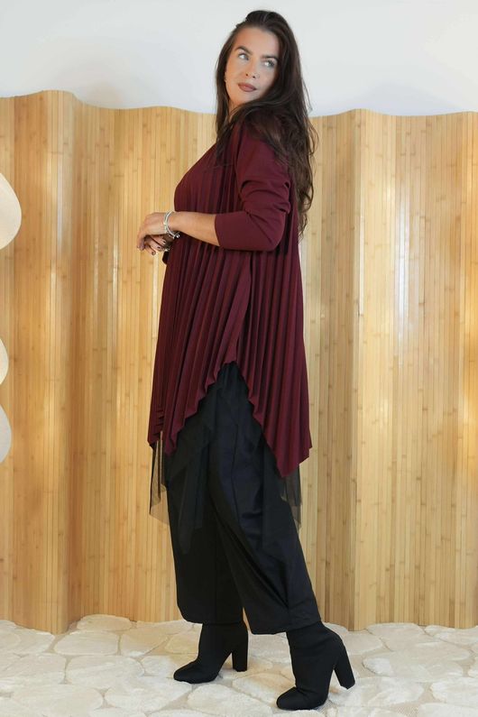 Gotham Pleat Tunic Burgundy